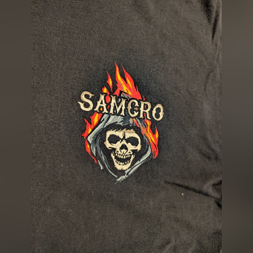 SAMCRO Sons Of Anarchy Skull Fire Black Graphic Tee - Picture 3 of 4